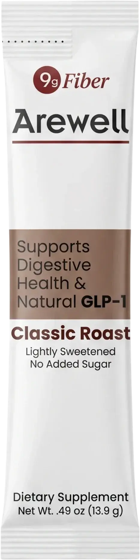 A single Arewell Classic Roast stick pack, net weight .49 oz (13.9 g).